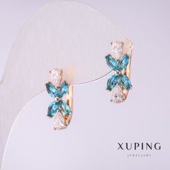 Сережки Xuping з блакитними каменями 17х7мм позолота купити біжутерію дешево в інтернеті
