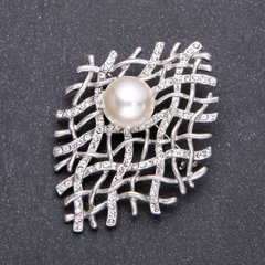 Брошка перлова колір металу "біле срібло" 60х45мм купити біжутерію дешево в інтернеті
