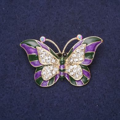Брошка Метелик фіолетова емаль білі стрази 45х28мм жовтий метал купити біжутерію дешево в інтернеті
