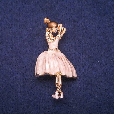 Брошка Балерина з перламутровою і коричневою емаллю, золотистий метал 24х46мм купити біжутерію дешево в