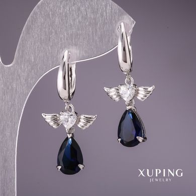 Сережки Xuping з синіми каменями 35х17мм родій купити біжутерію дешево в інтернеті
