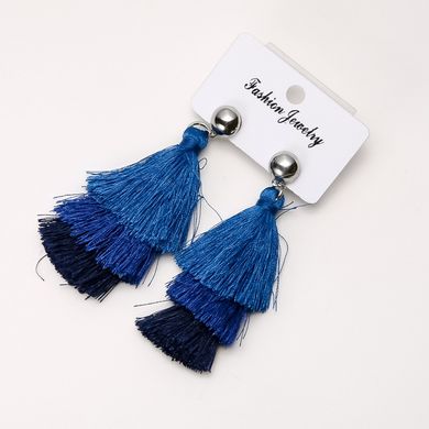Сережки Китиці "Сальса" сині L-7,5 см купити біжутерію дешево в інтернеті