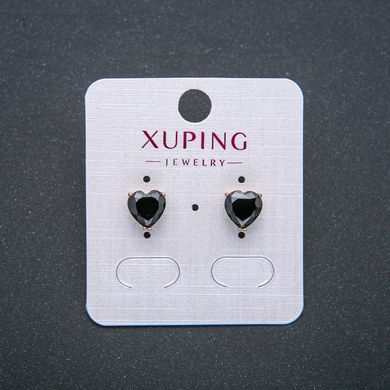 Сережки Серце Xuping Сережки пусети кульчики Позолота 18К з чорним кристалом d-8мм + - купити біжутерію дешево
